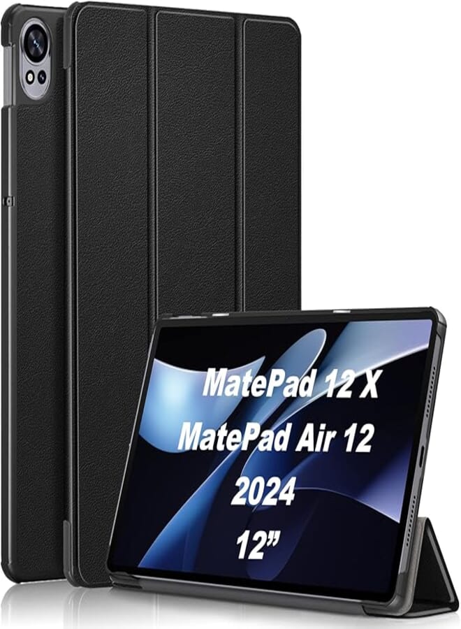 حافظة USTIYA لجهاز Huawei MatePad 12 X/Air 12 2024 حافظة 12 بوصة جلدية واقية PC+PU غطاء ذكي (أسود)